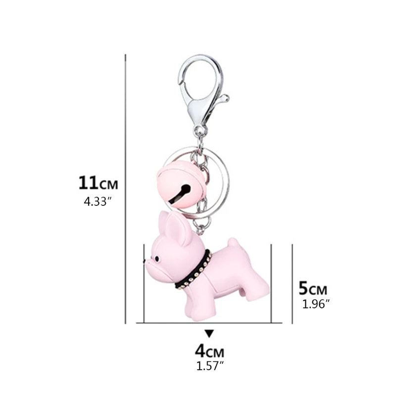 

J60B Fashion Acrylic Bulldog Key Rings with Bell Pet Keychain Backpack Pendant Lovely Dog Keychains Car Key Accessories