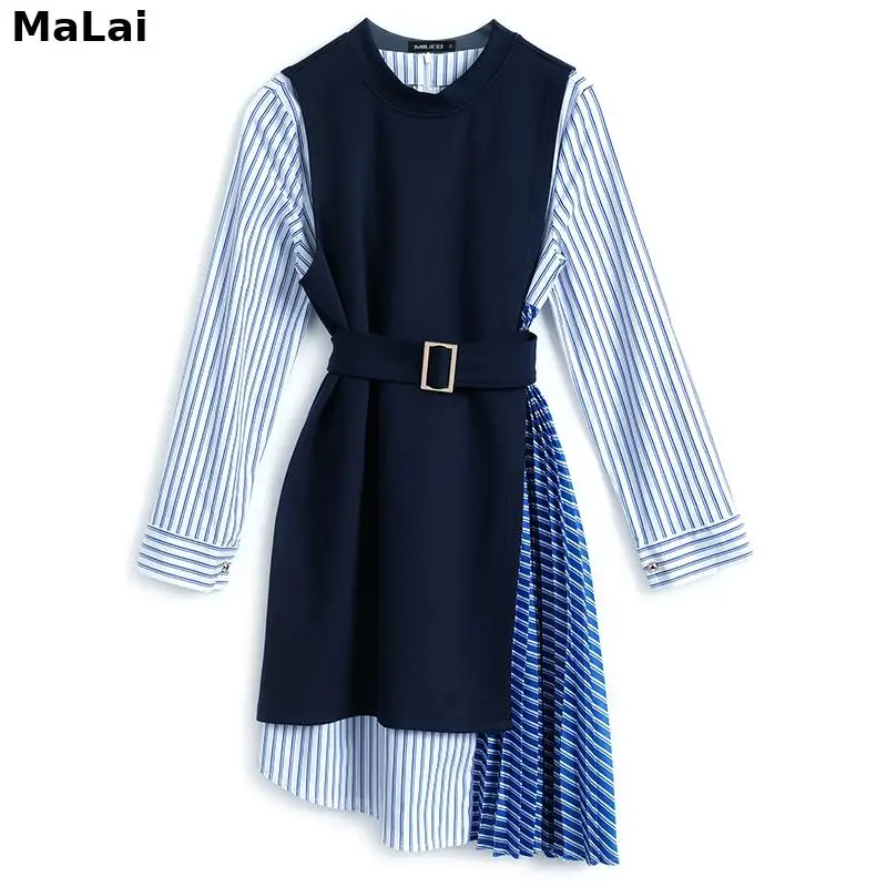 Female Stripe Irregular Elegante Pleated Split Fork Dress +Knitted Vest Office Lady High Waist Belt Spring Women Fairycore Dress
Female Stripe Irregular Elegante Pleated Split Fork Dress +Knitted Vest Office Lady High Waist Belt Spring Women Fairycore Dress