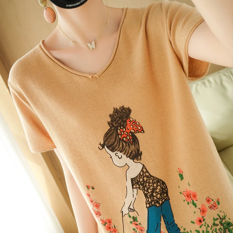 BELIARST Summer Cotton Printed T-Shirt Women Loose Thin Short-Sleeved Wild V-Neck Sweater Short-Sleeved Top Pullover
BELIARST Summer Cotton Printed T-Shirt Women Loose Thin Short-Sleeved Wild V-Neck Sweater Short-Sleeved Top Pullover