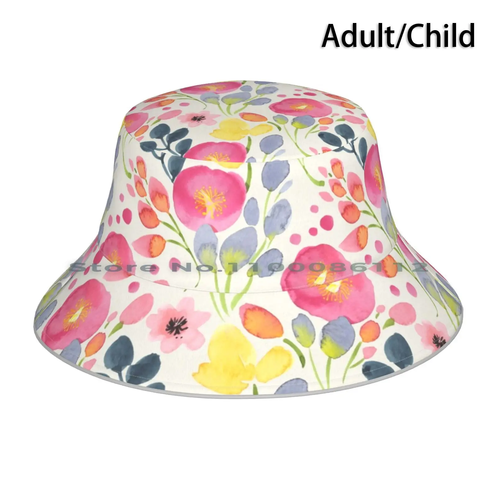 

Summer Poppies Bucket Hat Sun Cap Watercolor Floral Botanical Gouache Pretty Pink Nature Wild Flowers Cute Roses Peonies Poppy