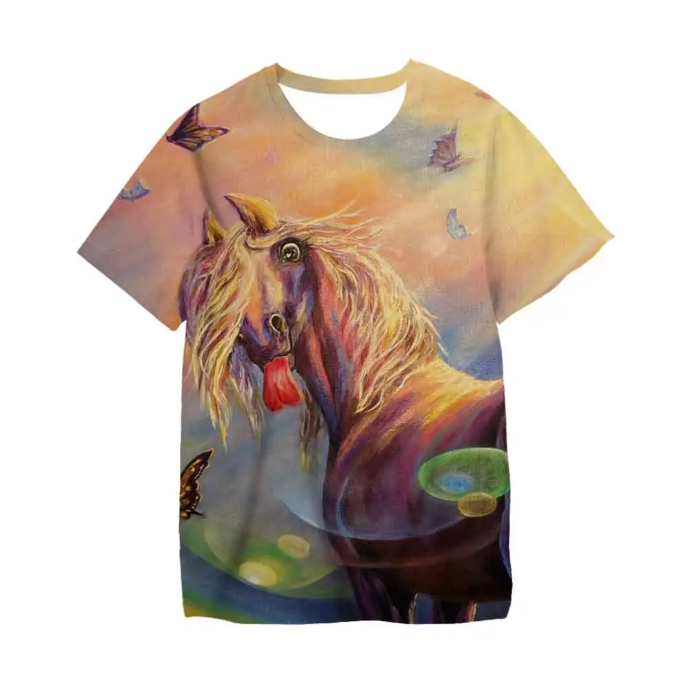 Детские футболки одежда для девочек с мультяшным принтом лошадей детская модная
