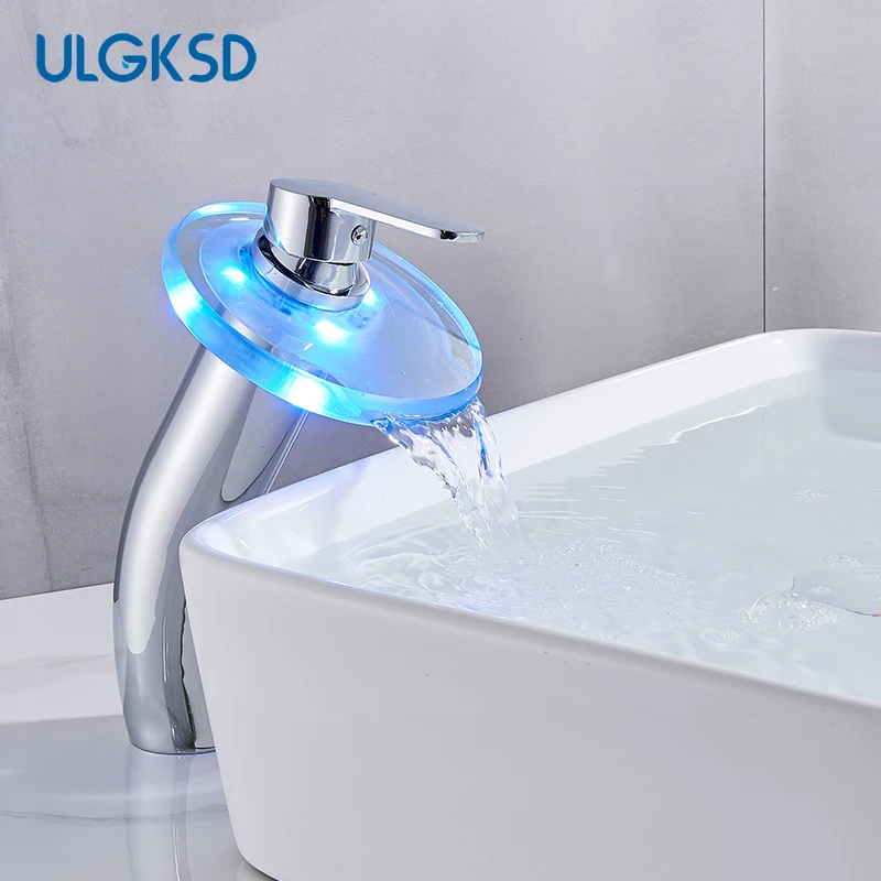 Ulgksd светодиодный кран для раковины хромированный ванной комнаты смеситель