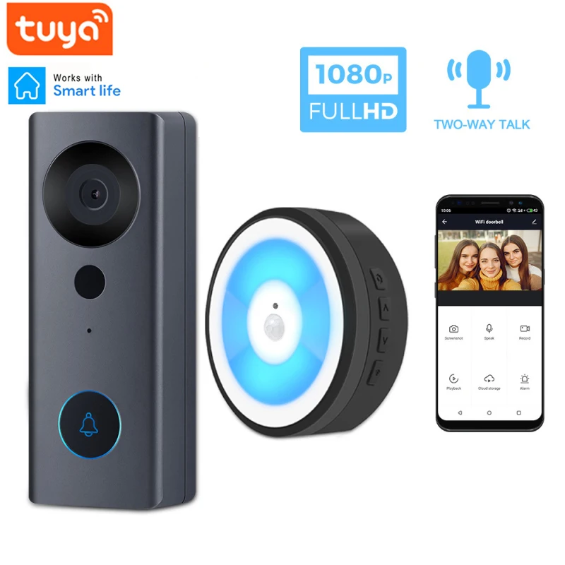 Tuya видео-дверной звонок 1080P HD Камера Wi-Fi Беспроводной дверной умный дом годный для
