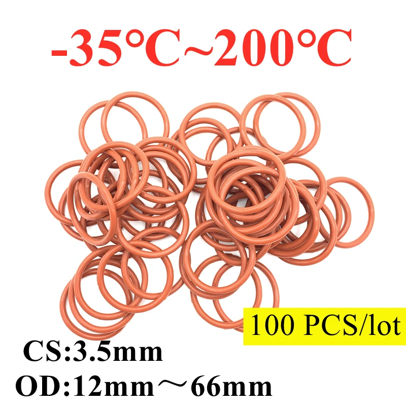 100pcs VMQ O Ring Seal Gasket Thickness CS3.5mm OD12 ~ 46mm Silicone Rubber Insulated Waterproof Washer Round Shape Nontoxic Red
100pcs VMQ O Ring Seal Gasket Thickness CS3.5mm OD12 ~ 46mm Silicone Rubber Insulated Waterproof Washer Round Shape Nontoxic Red