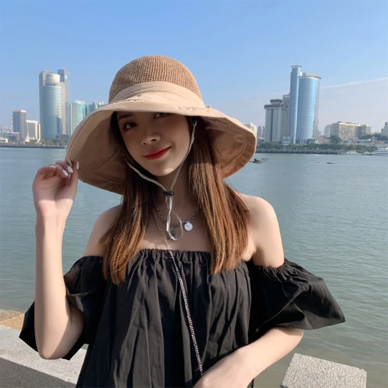 Women Foldable Travel Beach Sun Visor Hat Wide Brim Sunscreen Breathable Mesh Top Bowknot Bucket Cap with Chin Strap
Women Foldable Travel Beach Sun Visor Hat Wide Brim Sunscreen Breathable Mesh Top Bowknot Bucket Cap with Chin Strap