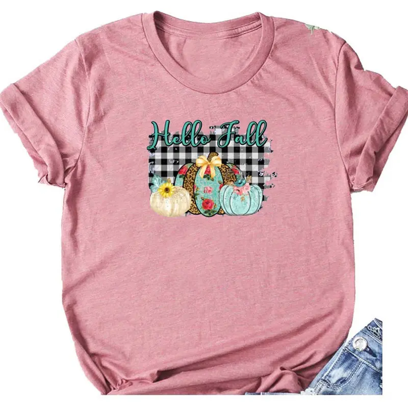 Women Hello Fall Pumpkin Trendy Soft Graphics Funny Hipster Tee Ladies Casual Short Sleeve Floral Top Streetwear T-Shirt 
Women Hello Fall Pumpkin Trendy Soft Graphics Funny Hipster Tee Ladies Casual Short Sleeve Floral Top Streetwear T-Shirt