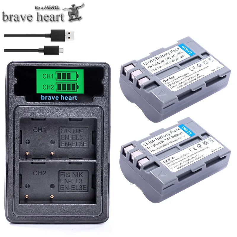 Высокое качество 2 шт. EN EL3e 7 4 V 2400 мА/ч Камера Батарея для Nikon ENEL3E RU EL3E D30 D50 D70 D90 D70S D300