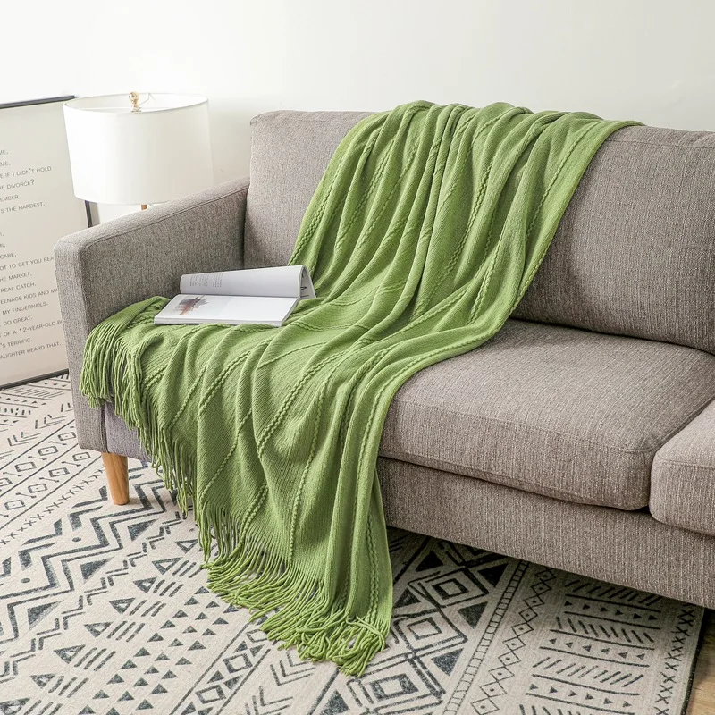 Popular Sofa Blanket Cover for Bed End Knitting Fine Stripe Air Conditioning Tassel Nap Throw 
Popular Sofa Blanket Cover for Bed End Knitting Fine Stripe Air Conditioning Tassel Nap Throw