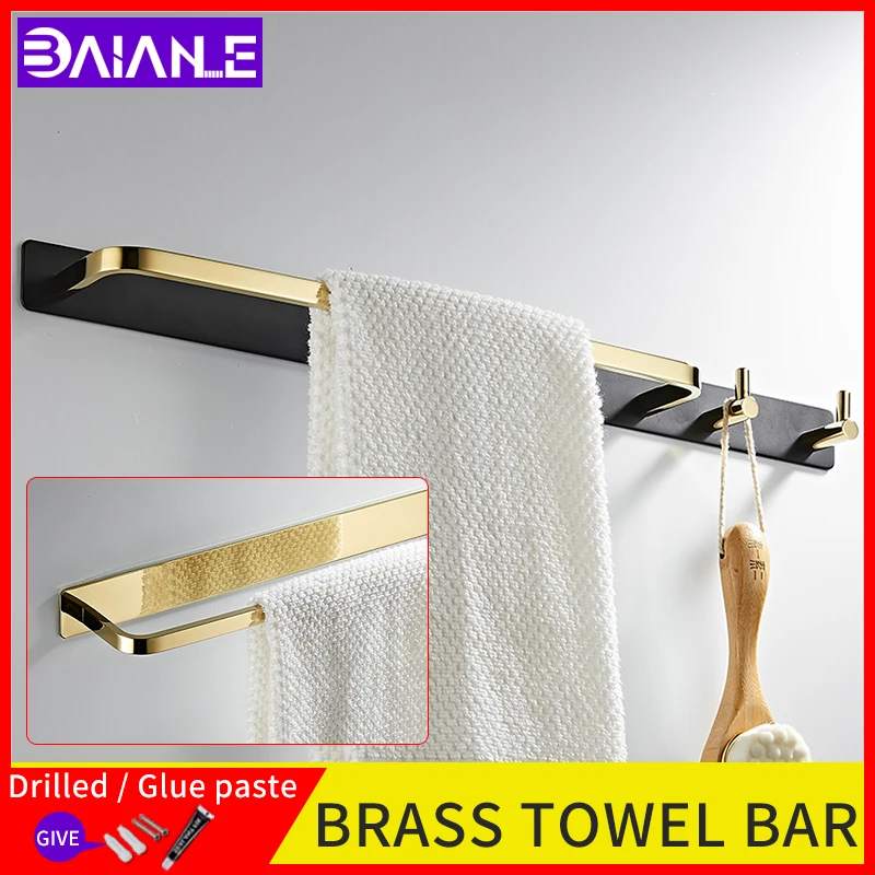 Brass towel rod wall mounted towel rack screw free installation black gold bathroom Towel bar with hooks cloakroom towel shelf
Brass towel rod wall mounted towel rack screw free installation black gold bathroom Towel bar with hooks cloakroom towel shelf