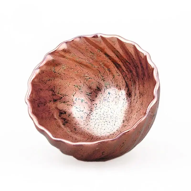 

Jian zhan Handmade Rose Gold Tenmoku Tea Bowl Natural Clay Glaze Fired in Kiln under 1300 Celcius Ceramic Tea Cup Kungfu Teacups