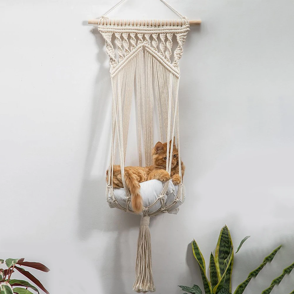 Macrame Cat Hammock,Macrame Hanging Swing Cat Dog Pet Bed with Hanging Kit for Indoor Cats Hand-Woven Hanging Basket Home Decor 
Macrame Cat Hammock,Macrame Hanging Swing Cat Dog Pet Bed with Hanging Kit for Indoor Cats Hand-Woven Hanging Basket Home Decor