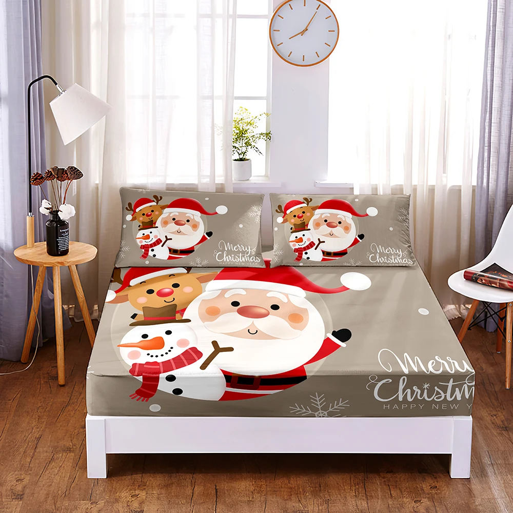 

Santa Claus Digital Printed 3pc Polyester Fitted Sheet Mattress Cover Four Corners with Elastic Band Bed Sheet Pillowcases