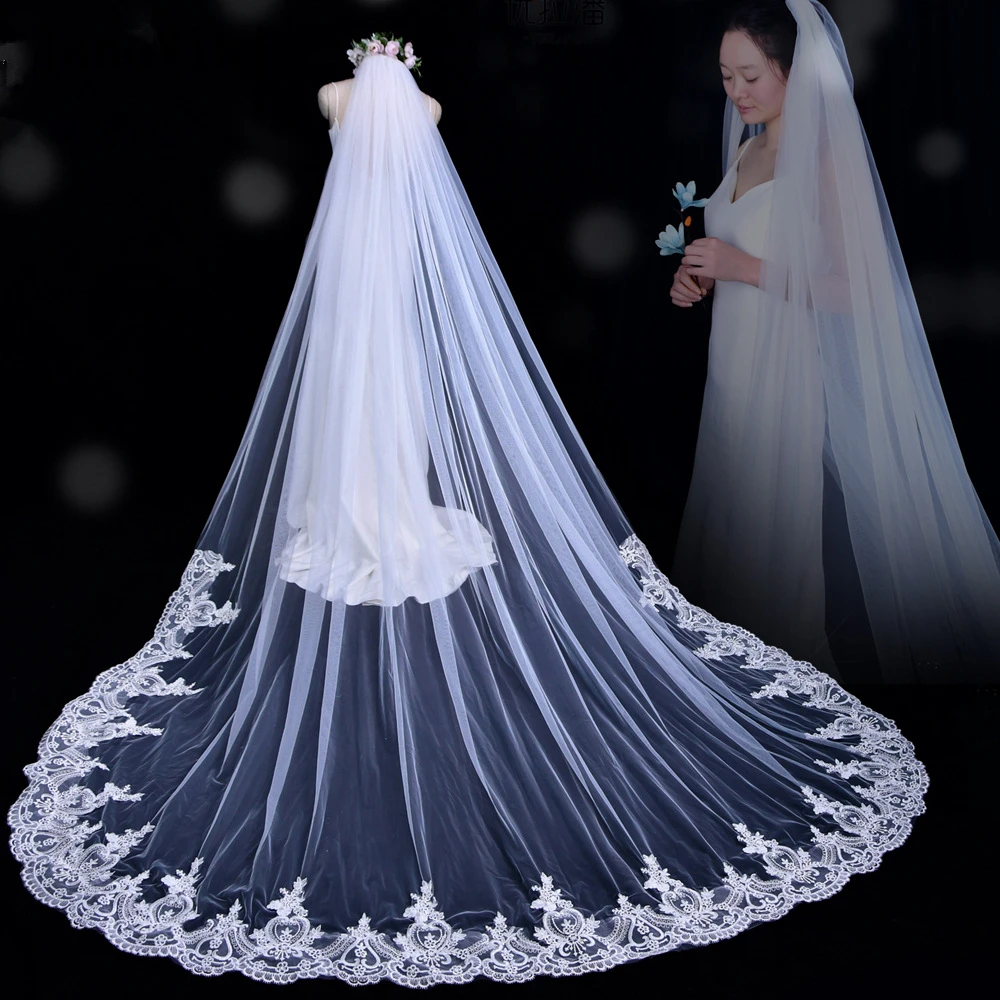 JaneVini Retro European 3M Cathedral Bridal Veil Long Appliques Edge Lace One Layer Wedding Veils with Comb Voile Mariage Ivoire
JaneVini Retro European 3M Cathedral Bridal Veil Long Appliques Edge Lace One Layer Wedding Veils with Comb Voile Mariage Ivoire