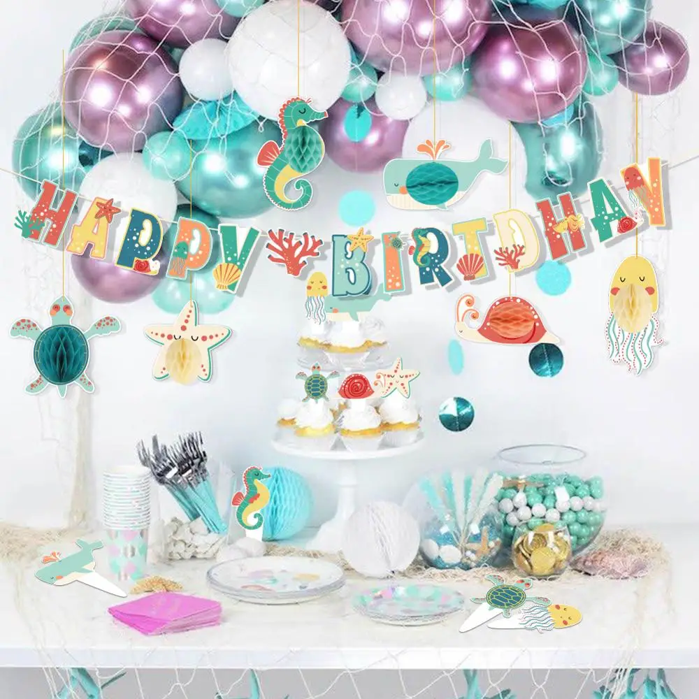 Sea Animal Theme Party Decorations DIY Under the Sea Kids Birthday Hanging Banner Cake Topper Baby Shower Girl Party Supplies
Sea Animal Theme Party Decorations DIY Under the Sea Kids Birthday Hanging Banner Cake Topper Baby Shower Girl Party Supplies