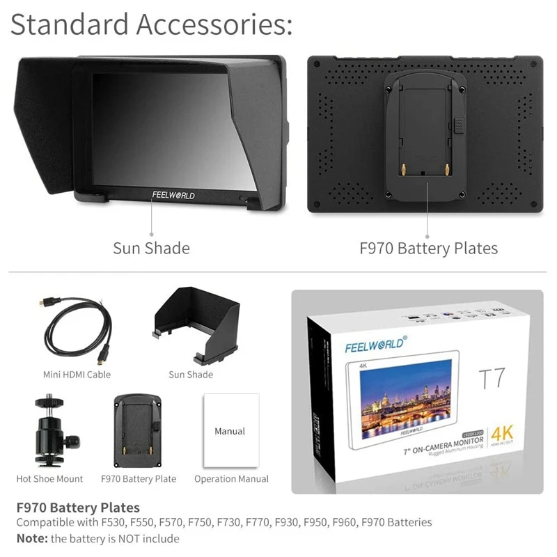 FEELWORLD T7 7 Inch IPS 4K HDMI Camera Field Monitor Video Assist Full HD 1920X1200 Solid Aluminum Housing DSLR Monitor
FEELWORLD T7 7 Inch IPS 4K HDMI Camera Field Monitor Video Assist Full HD 1920X1200 Solid Aluminum Housing DSLR Monitor