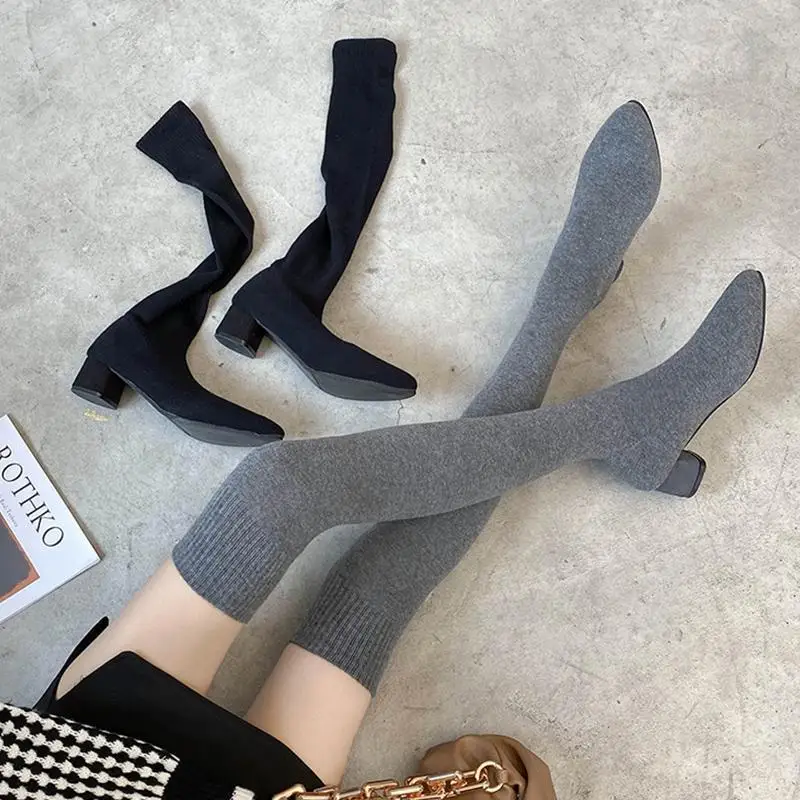Long Tube Thin Female Pointed Thick High Heel Spring Boots Boots Thigh Elastic Boots Knit Socks Boots Stockings Over The Knee
Long Tube Thin Female Pointed Thick High Heel Spring Boots Boots Thigh Elastic Boots Knit Socks Boots Stockings Over The Knee