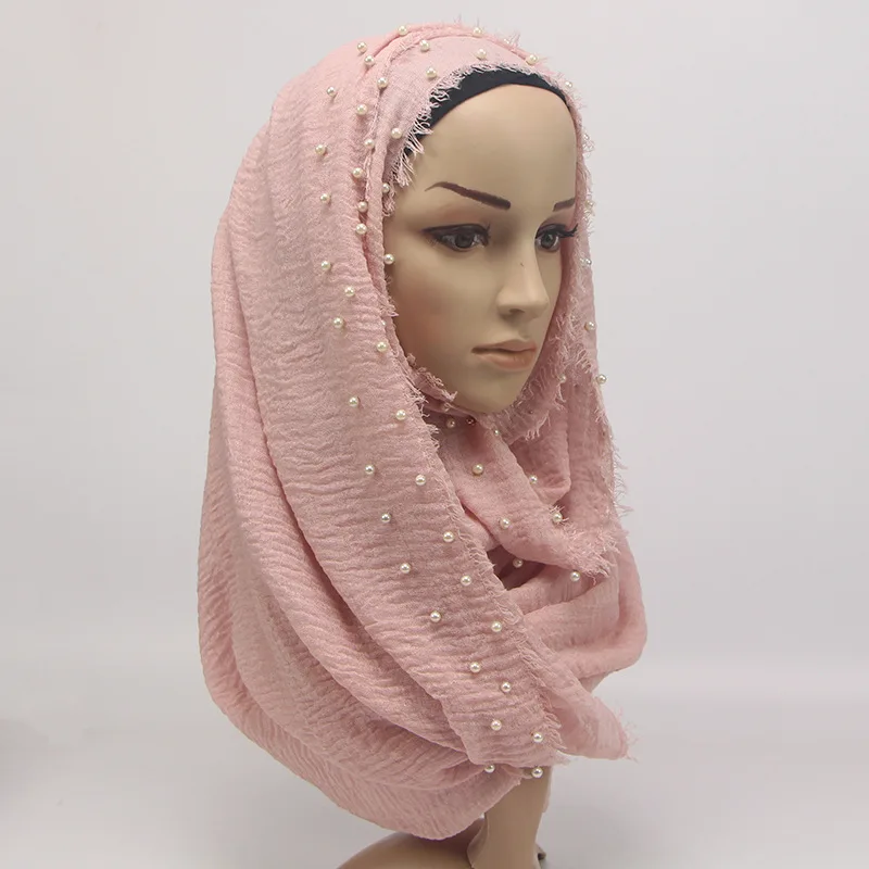 Lady Long Scarf Wrinkle Shawls Fringe Crumple Hijab Scarf With Pearl Women Muslim Scarves Solid Color Large Bandanas Head Scarf
Lady Long Scarf Wrinkle Shawls Fringe Crumple Hijab Scarf With Pearl Women Muslim Scarves Solid Color Large Bandanas Head Scarf
