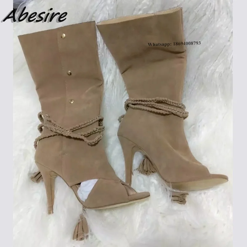 Abesire Long Boots Suede Lace Up Khaki Rivet Slip On Stiletto Heels Peep Toe Mid Calf Women New Autumn Winter Big Size Shoes
Abesire Long Boots Suede Lace Up Khaki Rivet Slip On Stiletto Heels Peep Toe Mid Calf Women New Autumn Winter Big Size Shoes