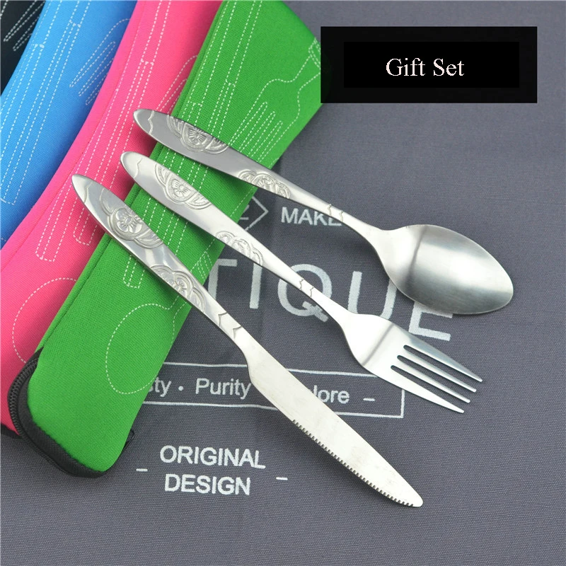 Portable Stainless Steel 3 Piece Set Spoon Fork Steak Knife Cutlery Set Kitchen Dinner Cutlery Set Travel Cutlery with Bag
Portable Stainless Steel 3 Piece Set Spoon Fork Steak Knife Cutlery Set Kitchen Dinner Cutlery Set Travel Cutlery with Bag