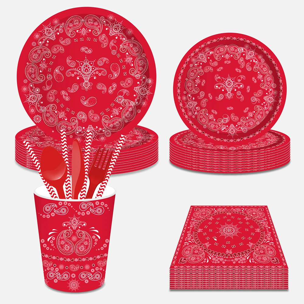 

Красный узор Пейсли, энергетический авторитет, цветы кешью, набор одноразовой посуды для дня рождения, бумажные тарелки, украшения для вечеринки