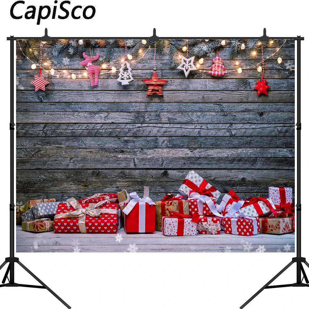 Capisco Christmas wood wall photography Backdrop Xmas snowflake Gift box Photo Background Kids Portrait Studio Props | Электроника