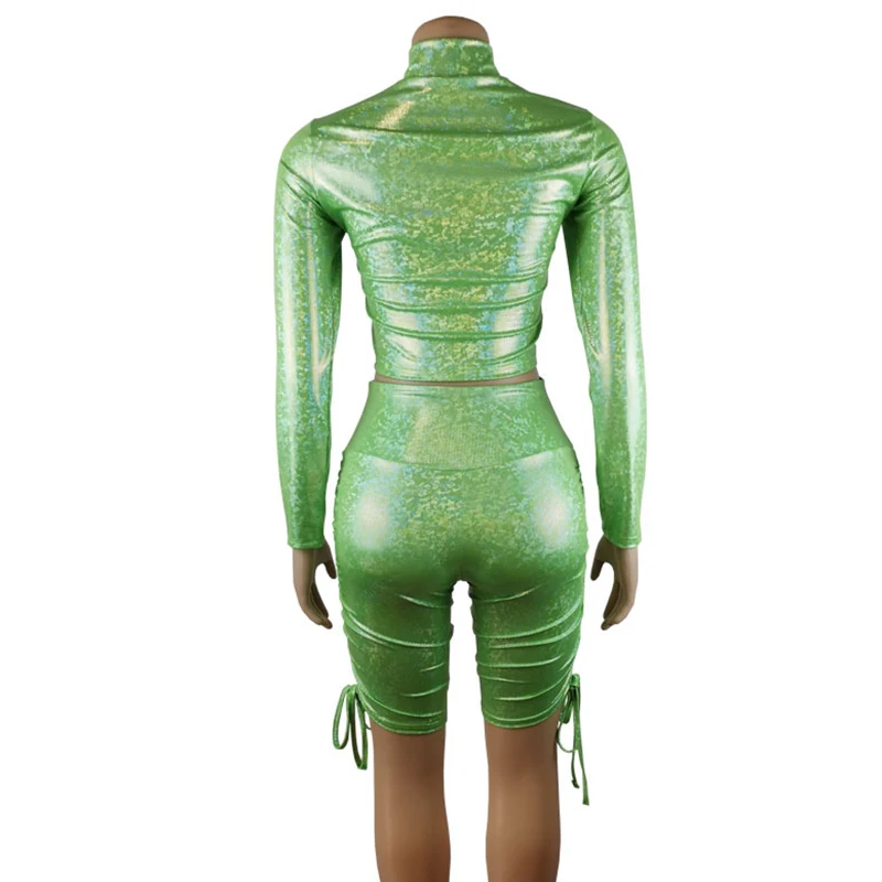 Shiny Laser Two 2 Piece Set High Collar Full Sleeve Lace Up Crop Top Hot Skinny Short 2019 Autumn Sportswear Two Piece Outfits
Shiny Laser Two 2 Piece Set High Collar Full Sleeve Lace Up Crop Top Hot Skinny Short 2019 Autumn Sportswear Two Piece Outfits