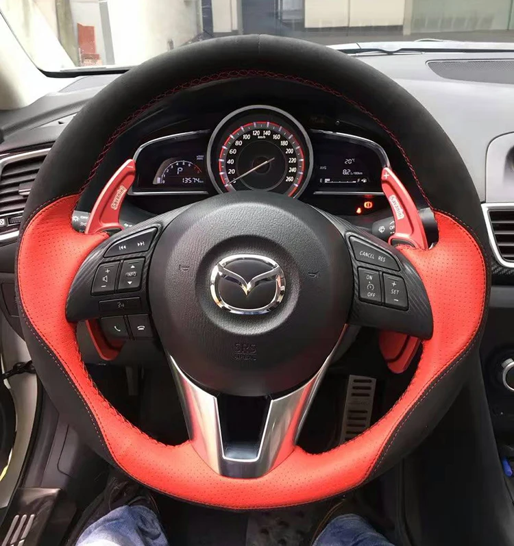 For mazda 3 /2 /6 / MX5 Ruiyi CX4 onxeira cx7 DIY custom black suede leather car interior special steering wheel cover 
For mazda 3 /2 /6 / MX5 Ruiyi CX4 onxeira cx7 DIY custom black suede leather car interior special steering wheel cover