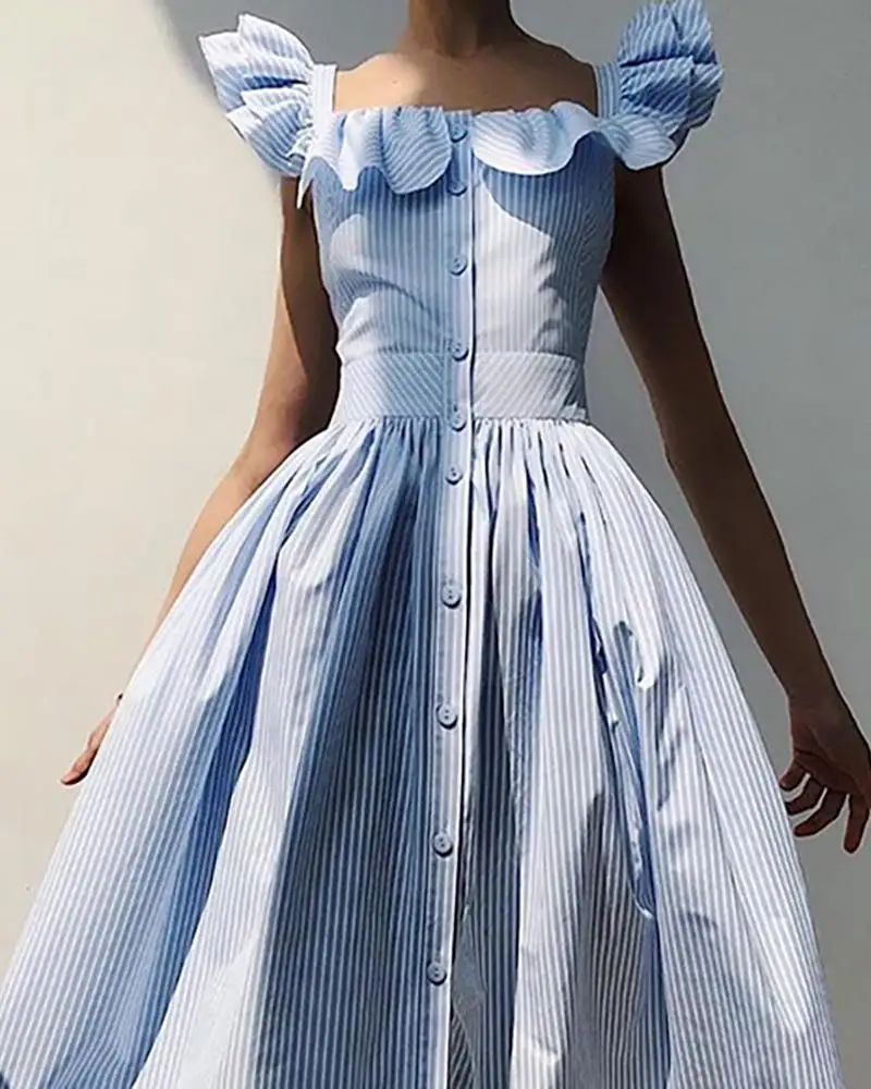 Summer tunic butterfly sleeve square collar striped print button up flowy midi dress 2021 Elegant mori girl blue dress sukienka
Summer tunic butterfly sleeve square collar striped print button up flowy midi dress 2021 Elegant mori girl blue dress sukienka