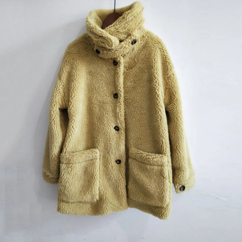 

Искусственный мех пальто с мехом женская обувь желтого цвета с длинным ворсом, одежда для улицы, Зимние теплые плюшевые пальто женские модн...
