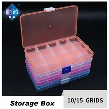 10/15Grids Plastic Box Adjustable Jewelry Box Beads Pills Nail Art Storage Box Organizer for office housekeeping organization