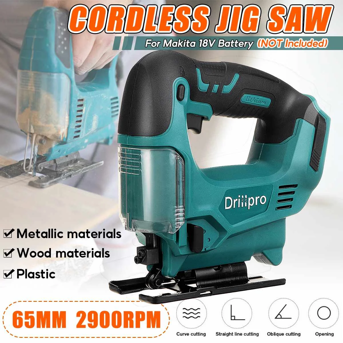 Drillpro 21V 65mm 2900RPM Cordless Jigsaw Electric Jig Saw Portable Multi-Function Woodworking Power Tool for Makita 18V Battery
Drillpro 21V 65mm 2900RPM Cordless Jigsaw Electric Jig Saw Portable Multi-Function Woodworking Power Tool for Makita 18V Battery