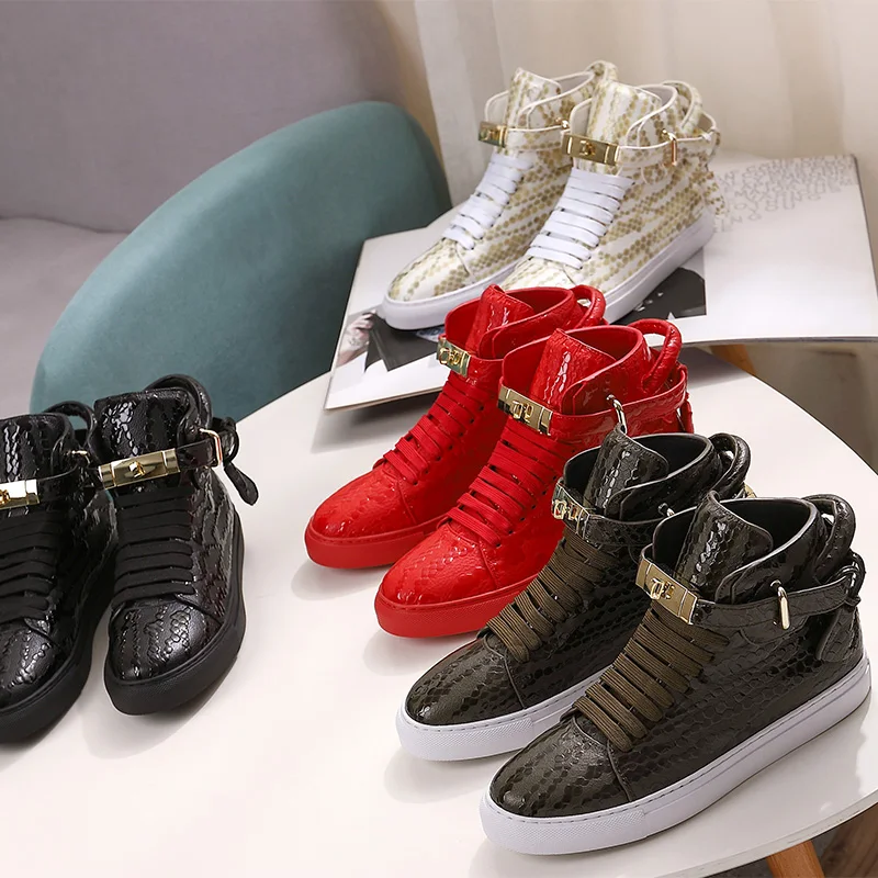 Phenkang Men Embossed Crocodile High Top Sneakers Lock Lace Red Flats Real Leather Designer Boots Casual Shoes
Phenkang Men Embossed Crocodile High Top Sneakers Lock Lace Red Flats Real Leather Designer Boots Casual Shoes