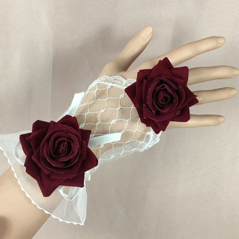 Wedding Bride Sheer Mesh Lace Fingerless Gloves Artificial Rose Flower Steampunk Lolita Fake Cuffs Gothic Cosplay Mittens
Wedding Bride Sheer Mesh Lace Fingerless Gloves Artificial Rose Flower Steampunk Lolita Fake Cuffs Gothic Cosplay Mittens
