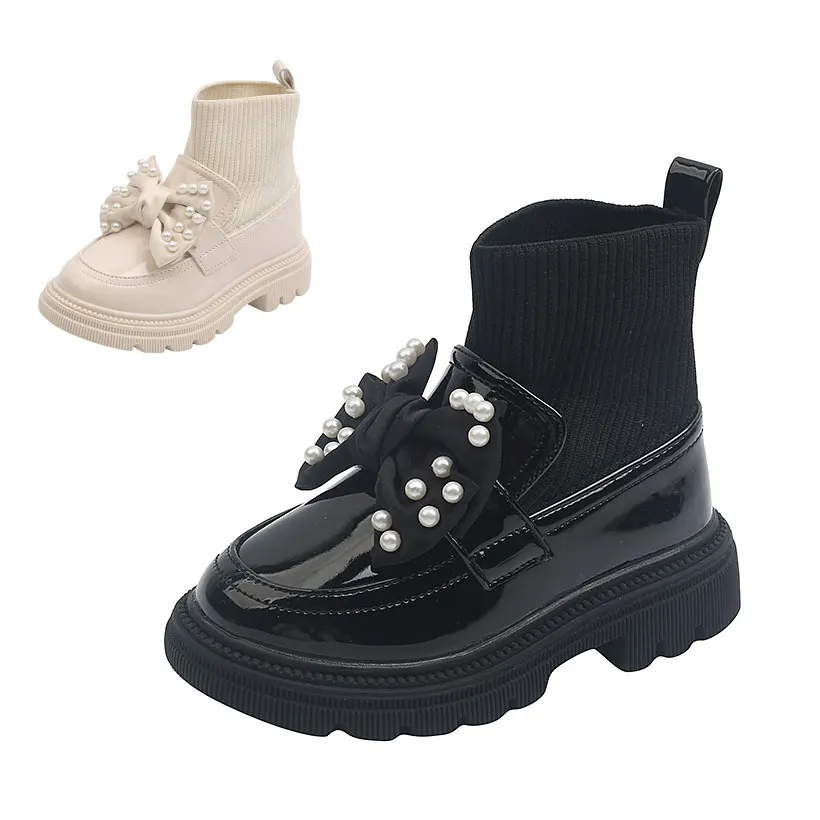 Kids Slip-on Shoes Girl Knit Ankle Patent Leather Boots Pearl Bowknot 2021 Child School Uniform Dress Thick Bottom Shoe 26-36
Kids Slip-on Shoes Girl Knit Ankle Patent Leather Boots Pearl Bowknot 2021 Child School Uniform Dress Thick Bottom Shoe 26-36