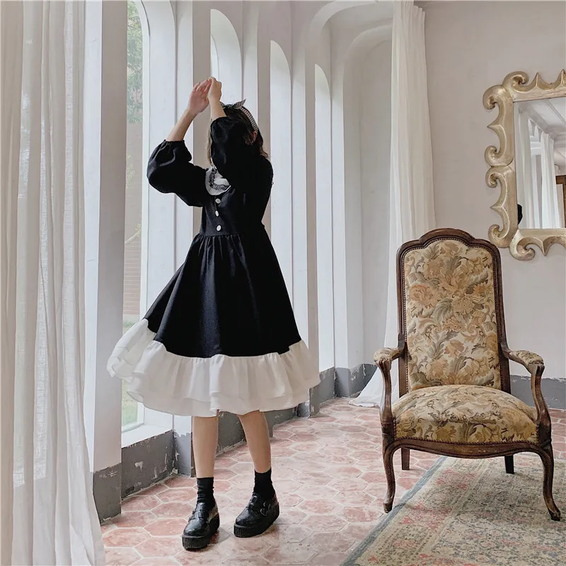 Kawaii Double-Layered Ruffles Halloween Dresses Japanese Harajuku Women Black Midi Dress Gothic Punk Style Cosplay Lolita Dress 
Kawaii Double-Layered Ruffles Halloween Dresses Japanese Harajuku Women Black Midi Dress Gothic Punk Style Cosplay Lolita Dress
