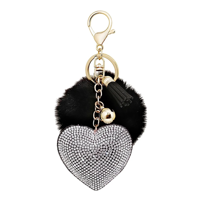 Брелок с помпоном стразы сердце женские сумки кольцо для ключей подвески