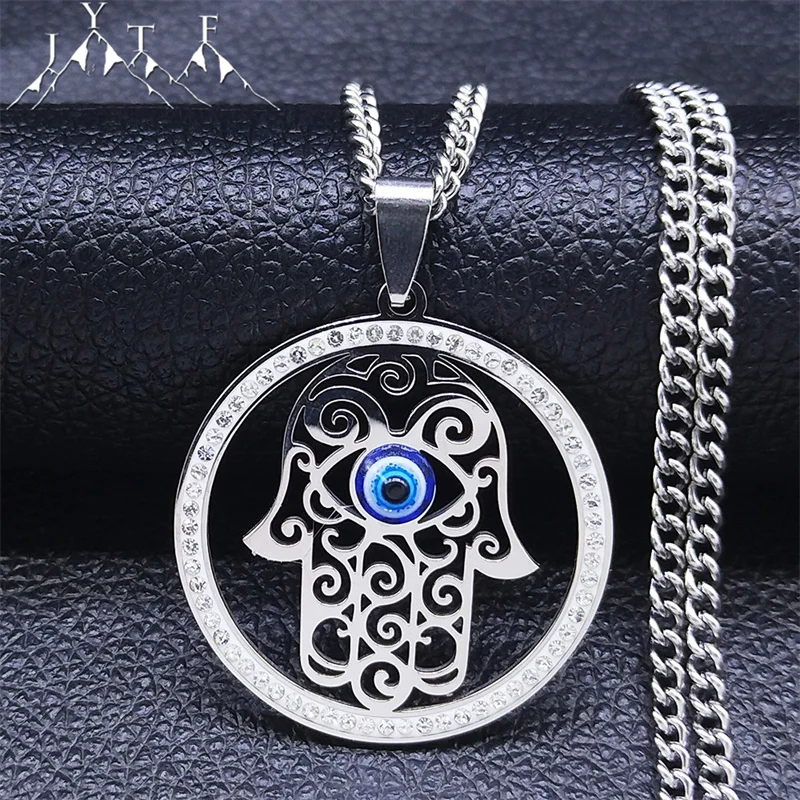 Blue Turkey Eyes Hamsa Hand Crystal Stainless Steel Chain Necklaces Women/Men Silver Color Necklaces jewlery bijoux N110S05
Blue Turkey Eyes Hamsa Hand Crystal Stainless Steel Chain Necklaces Women/Men Silver Color Necklaces jewlery bijoux N110S05
