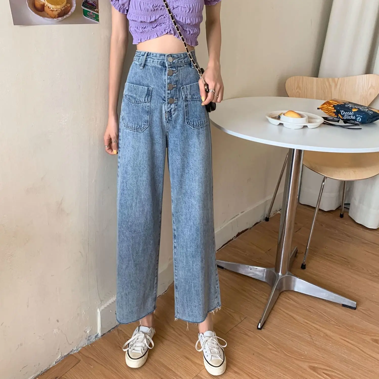 Elegant jeans women's 2021 spring and summer new Korean loose breasted wide leg pants with high waist and thin straight pants
Elegant jeans women's 2021 spring and summer new Korean loose breasted wide leg pants with high waist and thin straight pants