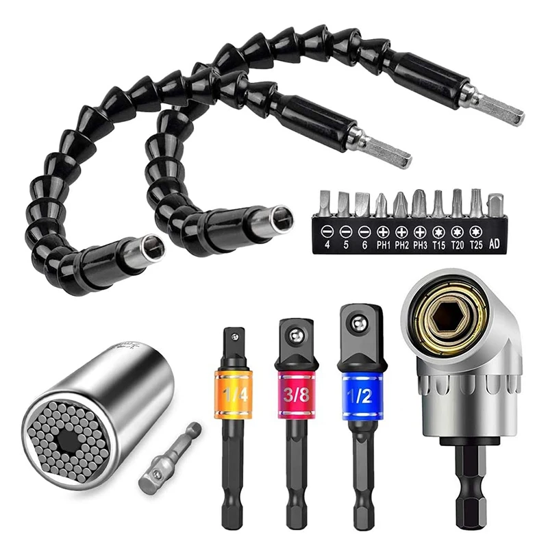 NEW-17Pcs Универсальный торцевой гаечный ключ инструмент и гибкое сверло расширение комплект Гибкие Универсальный адаптер для розетки набор
NEW-17Pcs Универсальный торцевой гаечный ключ инструмент и гибкое сверло расширение комплект Гибкие Универсальный адаптер для розетки набор
