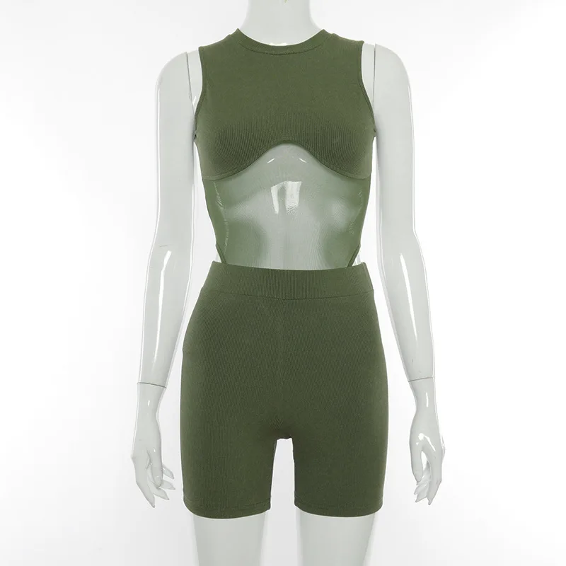 Sexy Sport Two Piece Shorts Set Ribbed Knitted Mesh Patchwork Tracksuit Women Jumpsuits and 2 Piece Pant Sets
Sexy Sport Two Piece Shorts Set Ribbed Knitted Mesh Patchwork Tracksuit Women Jumpsuits and 2 Piece Pant Sets