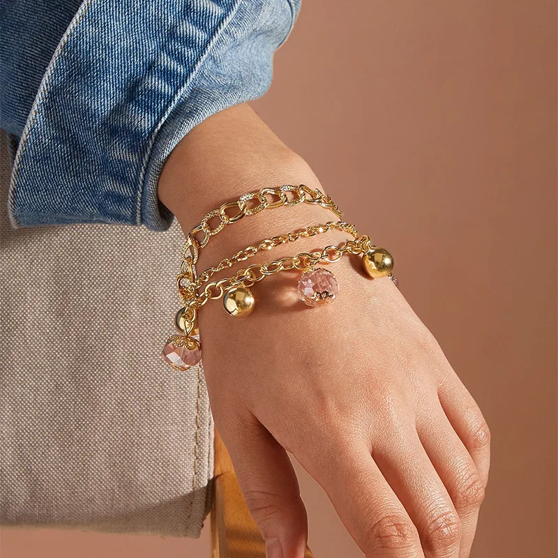 

YADA Gold Color Round Beads Alloy Bracelets&Bangles For Women Friendship Multilayer Jewelry Bracelets Pulseira Feminina BT210044