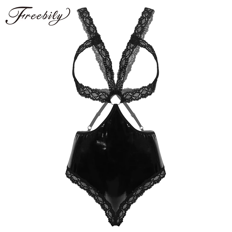 Womens Erotic One-piece Lingerie Floral Lace Open Cups with Patent Leather Spliced Open Butt Bottoms Teddy Bodysuit Nightwear
Womens Erotic One-piece Lingerie Floral Lace Open Cups with Patent Leather Spliced Open Butt Bottoms Teddy Bodysuit Nightwear