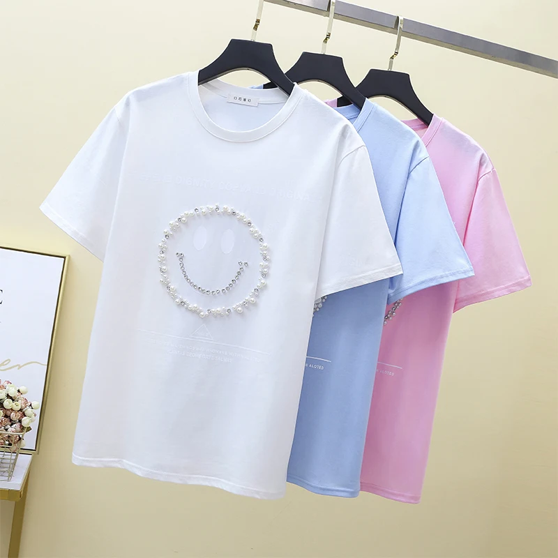 Women's Cartoon Pattern Heavy Beading Rhinestone Letter Print T-Shirt Summer Loose O-Neck Short Sleeve Tops Ropa Mujer
Women's Cartoon Pattern Heavy Beading Rhinestone Letter Print T-Shirt Summer Loose O-Neck Short Sleeve Tops Ropa Mujer