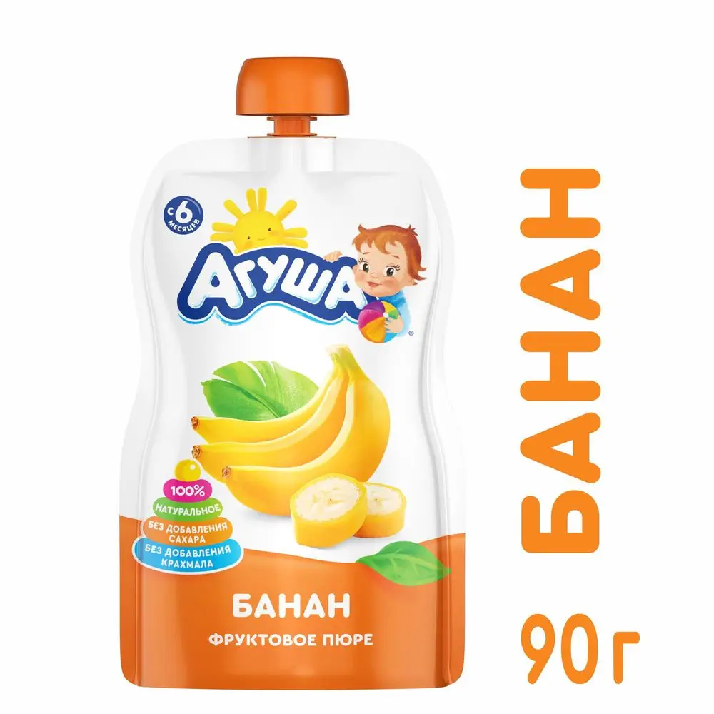 Пюре Агуша банан пауч 90г с 6месяцев|Пюре фруктами| |