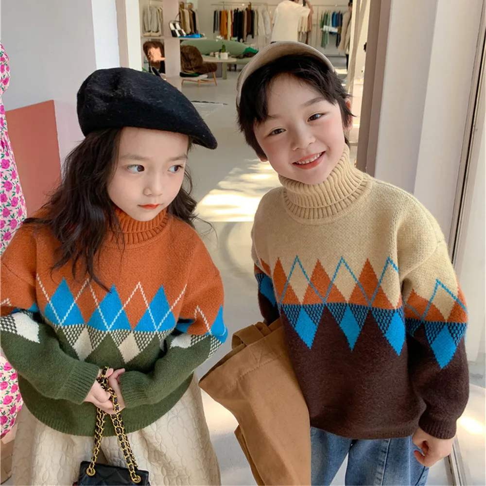 Boys and girls geometric patchwork turtleneck sweaters 2021 winter unisex thick warm knitted pullovers
Boys and girls geometric patchwork turtleneck sweaters 2021 winter unisex thick warm knitted pullovers
