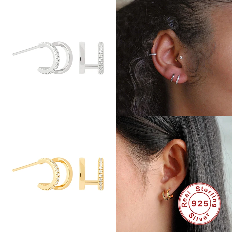 GS 925 Sterling Silver Double Round Circle Clear Zircon Hoop Earrings for Women Girls Small Loop Earring Fine Jewelry Gift
GS 925 Sterling Silver Double Round Circle Clear Zircon Hoop Earrings for Women Girls Small Loop Earring Fine Jewelry Gift