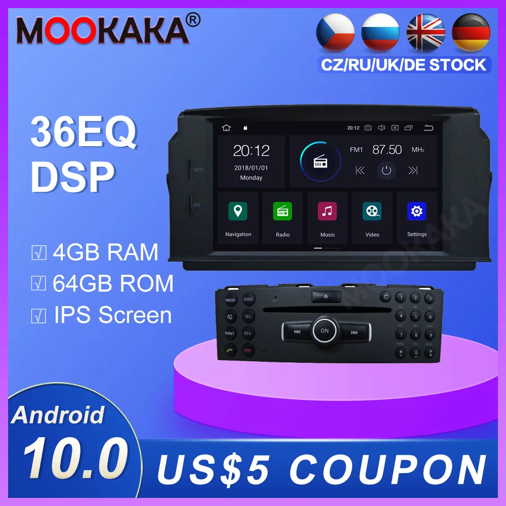 Автомобильный радиоплеер на Android 10 0 4 + 64 ГБ GPS навигация для BENZ C Class C180/C200/C230 W204