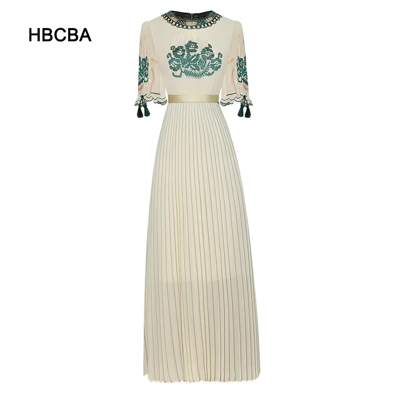 HBCBA Fashion Runway Summer Midi Dress Women's Round neck Short sleeve Embroidered Chiffon Ladies Vintage Party Dress
HBCBA Fashion Runway Summer Midi Dress Women's Round neck Short sleeve Embroidered Chiffon Ladies Vintage Party Dress