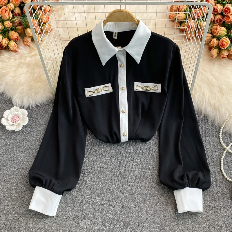 Autumn Korean Style New Long Sleeve Design Ol Temperament Polo Collar Stitching Shirt Loose Western Style Top Button Up Shirt
Autumn Korean Style New Long Sleeve Design Ol Temperament Polo Collar Stitching Shirt Loose Western Style Top Button Up Shirt