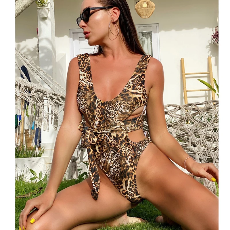 Слитный купальник с леопардовым принтом, сексуальный купальник с вырезом и высокой талией, монокини на шнуровке с поясом спереди, новый бод... 
Слитный купальник с леопардовым принтом, сексуальный купальник с вырезом и высокой талией, монокини на шнуровке с поясом спереди, новый бод...